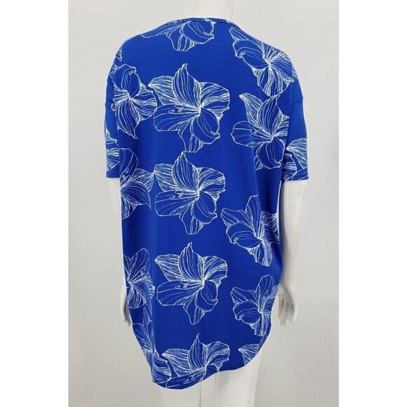 New with Tags LuLaRoe Irma Top XXS Blue White Hibiscus Floral Print TShirt - Picture 3 of 7